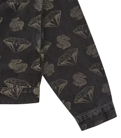 DIAMONDS & DOLLARS DENIM JACKET - BLACK -Fashion Style Shop B23409 BLACK 04