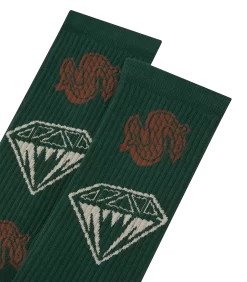 DIAMONDS AND DOLLARS SOCKS - GREEN -Fashion Style Shop B23462 GREEN 01 2