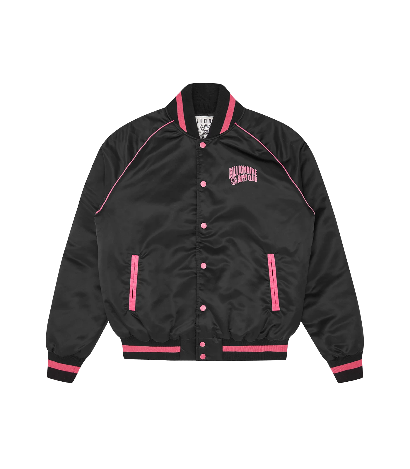 SATIN BOMBER JACKET - BLACK/PINK 1 SATIN BOMBER JACKET - BLACK/PINK
