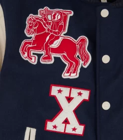 20TH ANNIVERSARY LEATHER SLEEVE VARSITY JACKET -Fashion Style Shop B23S46 NAVY 04