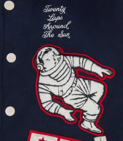 20TH ANNIVERSARY LEATHER SLEEVE VARSITY JACKET -Fashion Style Shop B23S46 NAVY 05