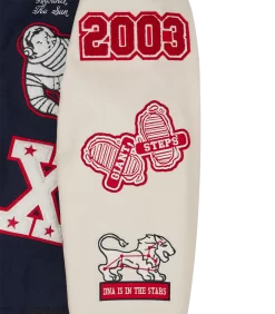 20TH ANNIVERSARY LEATHER SLEEVE VARSITY JACKET -Fashion Style Shop B23S46 NAVY 06