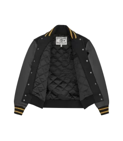 LEATHER SLEEVE VARSITY JACKET - BLACK/GOLD -Fashion Style Shop B23S47 BLACKGOLD 03