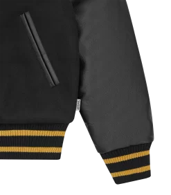 LEATHER SLEEVE VARSITY JACKET - BLACK/GOLD -Fashion Style Shop B23S47 BLACKGOLD 04 2