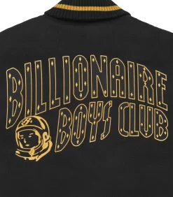 LEATHER SLEEVE VARSITY JACKET - BLACK/GOLD -Fashion Style Shop B23S47 BLACKGOLD 04 3