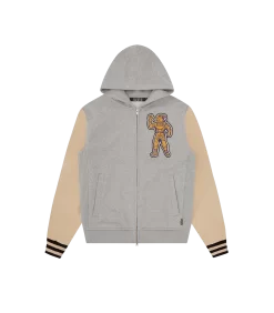 STANDING ASTRO LEATHER SLEEVE HOODIE - HEATHER GREY