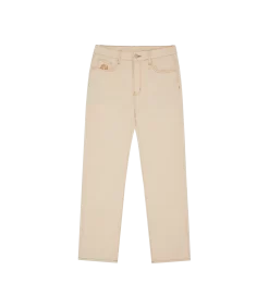 DIAMOND & DOLLAR EMBROIDERED DENIM PANTS - ECRU