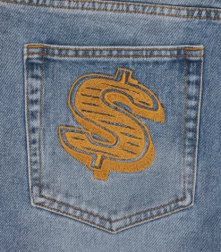 DIAMOND & DOLLAR EMBROIDERED DENIM PANTS - STONEWASH BLUE -Fashion Style Shop B24152 STONEWASHBLUE 04