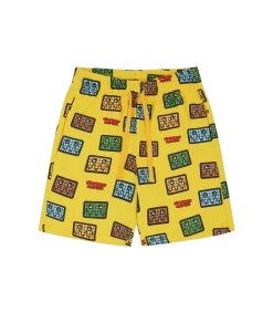 KIDS JUMBLE ROBOT A/O PRINT SHORTS - YELLOW