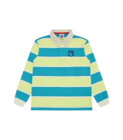 KIDS STRIPED L/S RUGBY SHIRT - TEAL