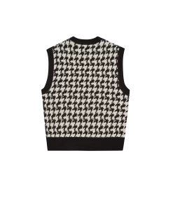HOUNDSTOOTH KNITTED VEST - BLACK AND WHITE -Fashion Style Shop IC23417 BLACK 02