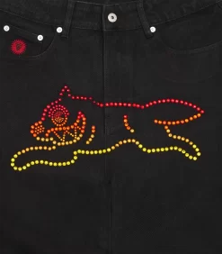 RHINESTONE RUNNING DOG DENIM PANT - BLACK -Fashion Style Shop IC23S12 BLACK 03