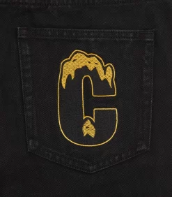 RHINESTONE RUNNING DOG DENIM PANT - BLACK -Fashion Style Shop IC23S12 BLACK 05