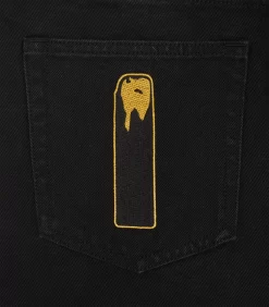 RHINESTONE RUNNING DOG DENIM PANT - BLACK -Fashion Style Shop IC23S12 BLACK 06