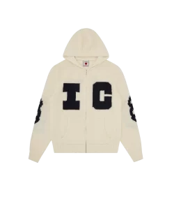 RUNNING DOG KNITTED ZIP THROUGH - CREAM