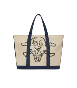 CONES AND BONES TOTE BAG - ECRU/NAVY