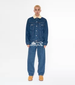 RUNNING DOG SHERPA TRUCKER JACKET - INDIGO -Fashion Style Shop IC24147 1 INDIGO