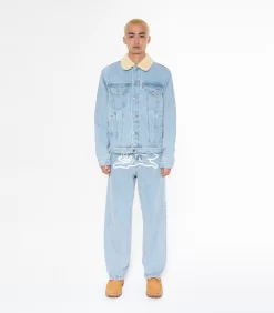 RUNNING DOG SHERPA TRUCKER JACKET - HEAVY WASH BLUE -Fashion Style Shop IC24147 1 WASHED BLUE