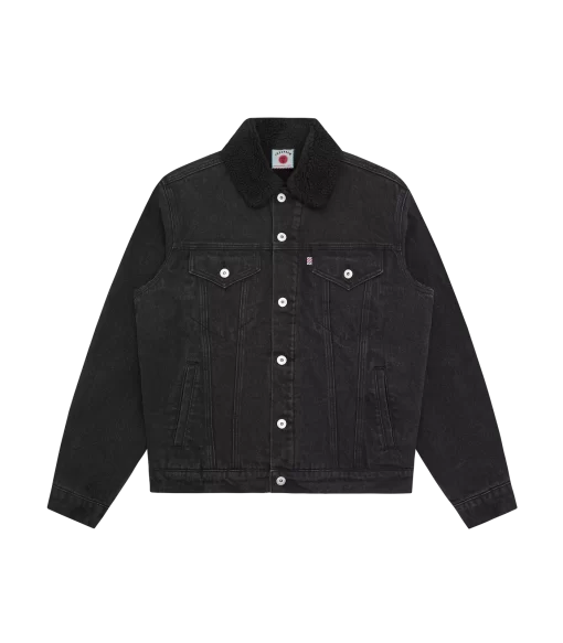 RUNNING DOG SHERPA TRUCKER JACKET - BLACK -Fashion Style Shop IC24147 BLACK 01