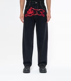 RUNNING DOG DOUBLE SCOOP DENIM PANT - BLACK -Fashion Style Shop IC24150 1 BLACK