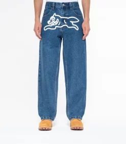 RUNNING DOG DOUBLE SCOOP DENIM PANT - MID WASH BLUE -Fashion Style Shop IC24150 1 INDIGO