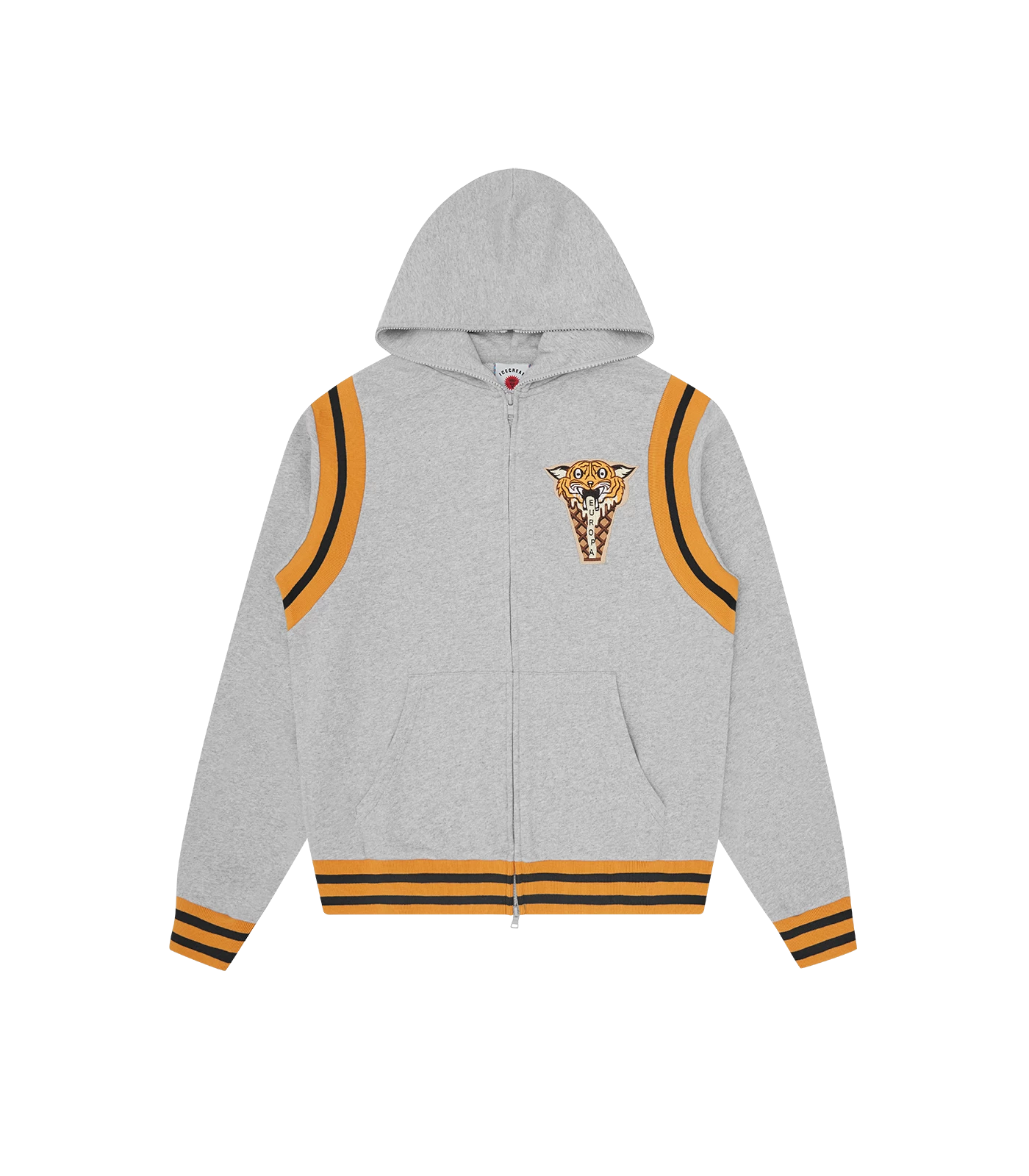 TIGER ZIP-THROUGH HOOD - HEATHER GREY 1 TIGER ZIP-THROUGH HOOD - HEATHER GREY